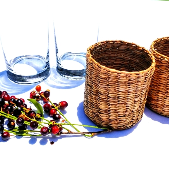 A Pair of Retro Tall Drinking Glasses - Wicker